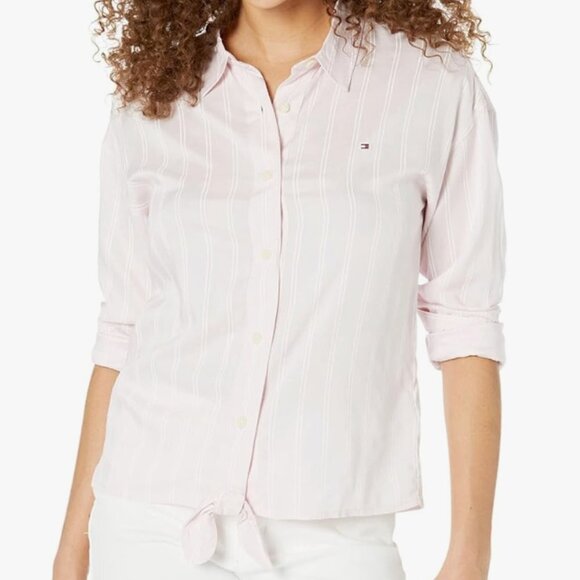 Tommy Hilfiger Long Sleeve Adaptive Magnet Closure Pinstripe Shirt - Pink - S/P - Picture 15 of 15